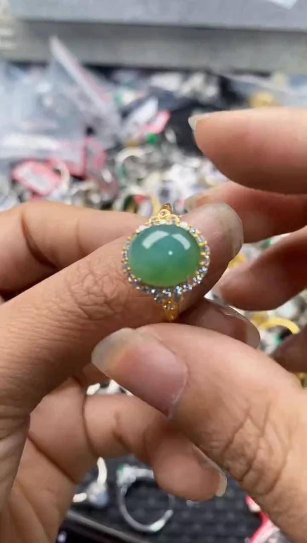银S925镶嵌戒指翡翠888---8