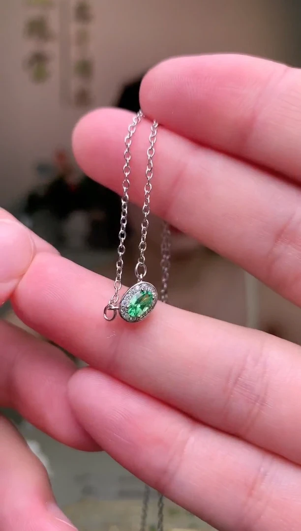 石榴石（沙弗莱）颈饰银S925镶嵌项链