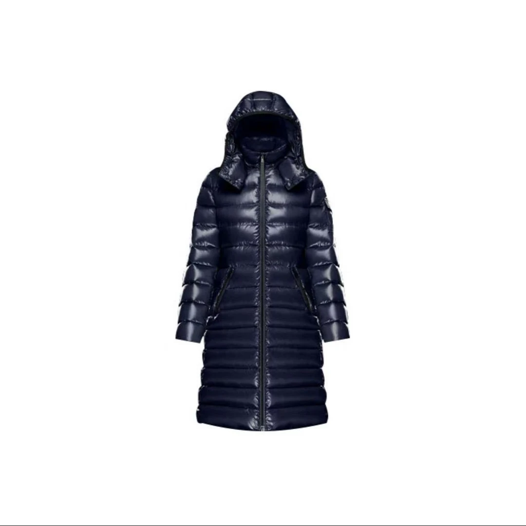 95新 MONCLER Moka系列 可脱卸帽保暖修身长款羽绒服 蓝色 过中检