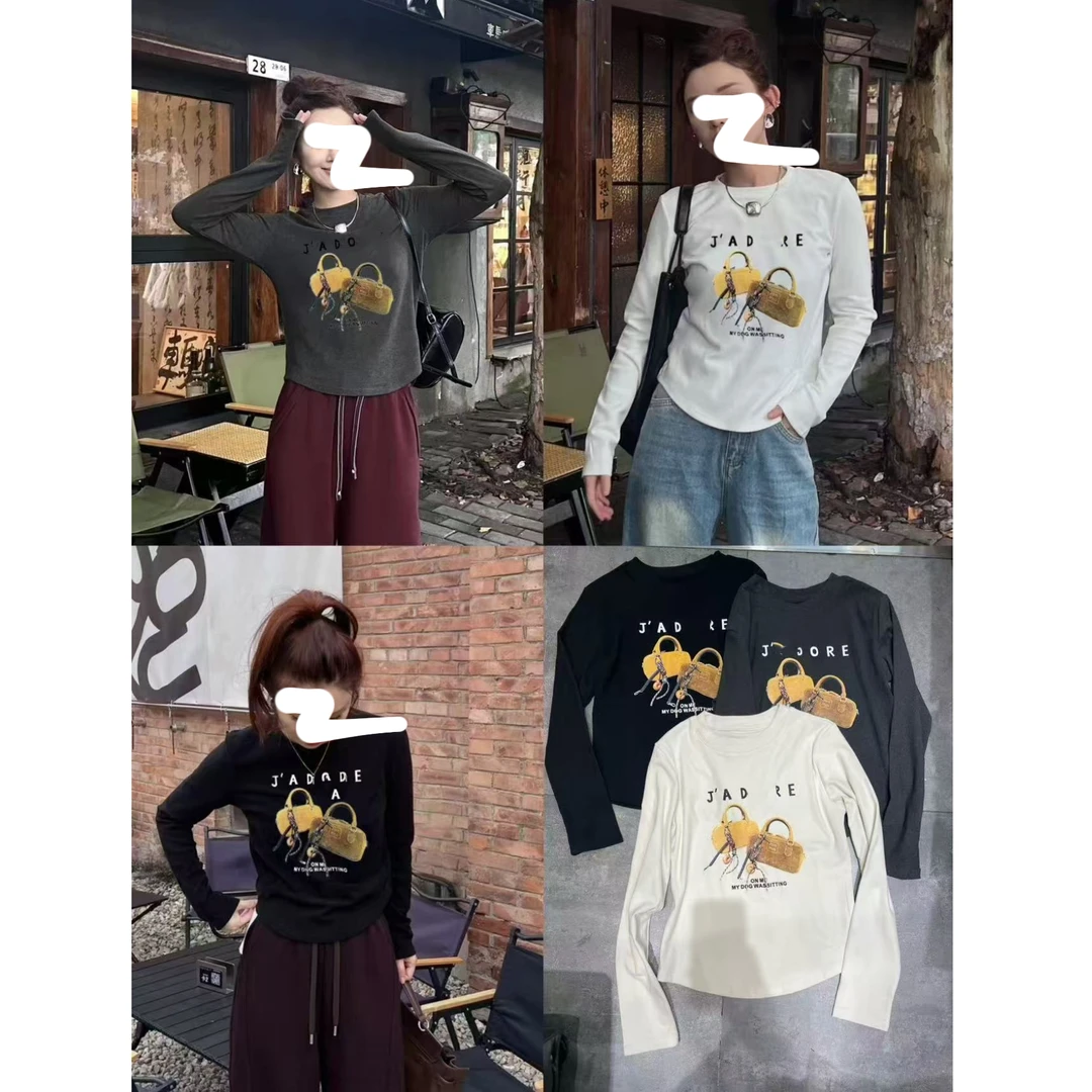 （柚子同款）ZJ冬款双包印花双面德绒长袖T恤9063