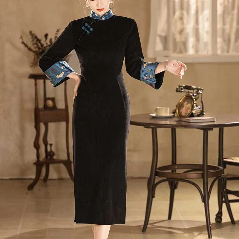 【25冬款上新】烂漫 精致改良旗袍复古连衣裙长袖冬款气质中长款