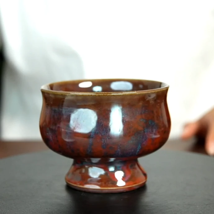 原矿原产地钧瓷喝茶炭烧卢钧茶具茶杯茶壶送礼小高足主人杯纯手工