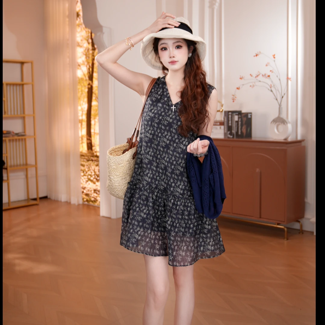 【XINXIN】夏季新款天丝碎花百褶连衣裙Q8801