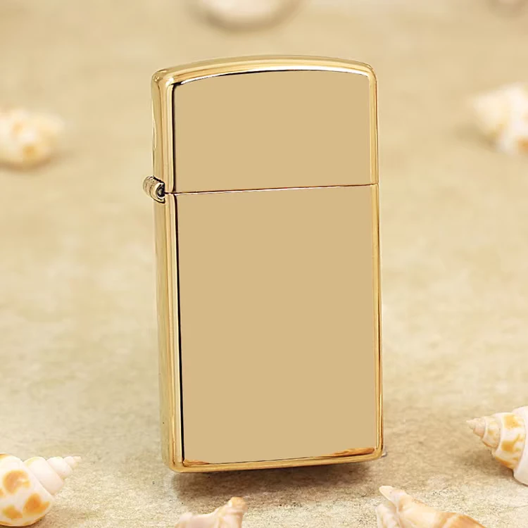 zippo打火机正品/纤巧窄机光板1654B金色镜面铜刻镜子MBJ1