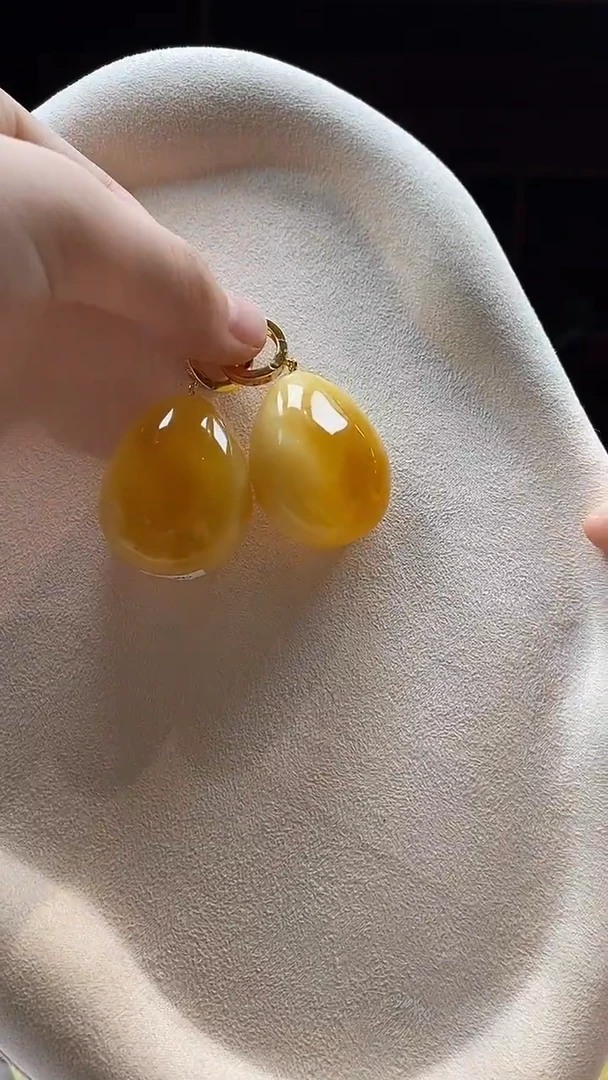 琥珀银S925镶嵌耳饰耳环