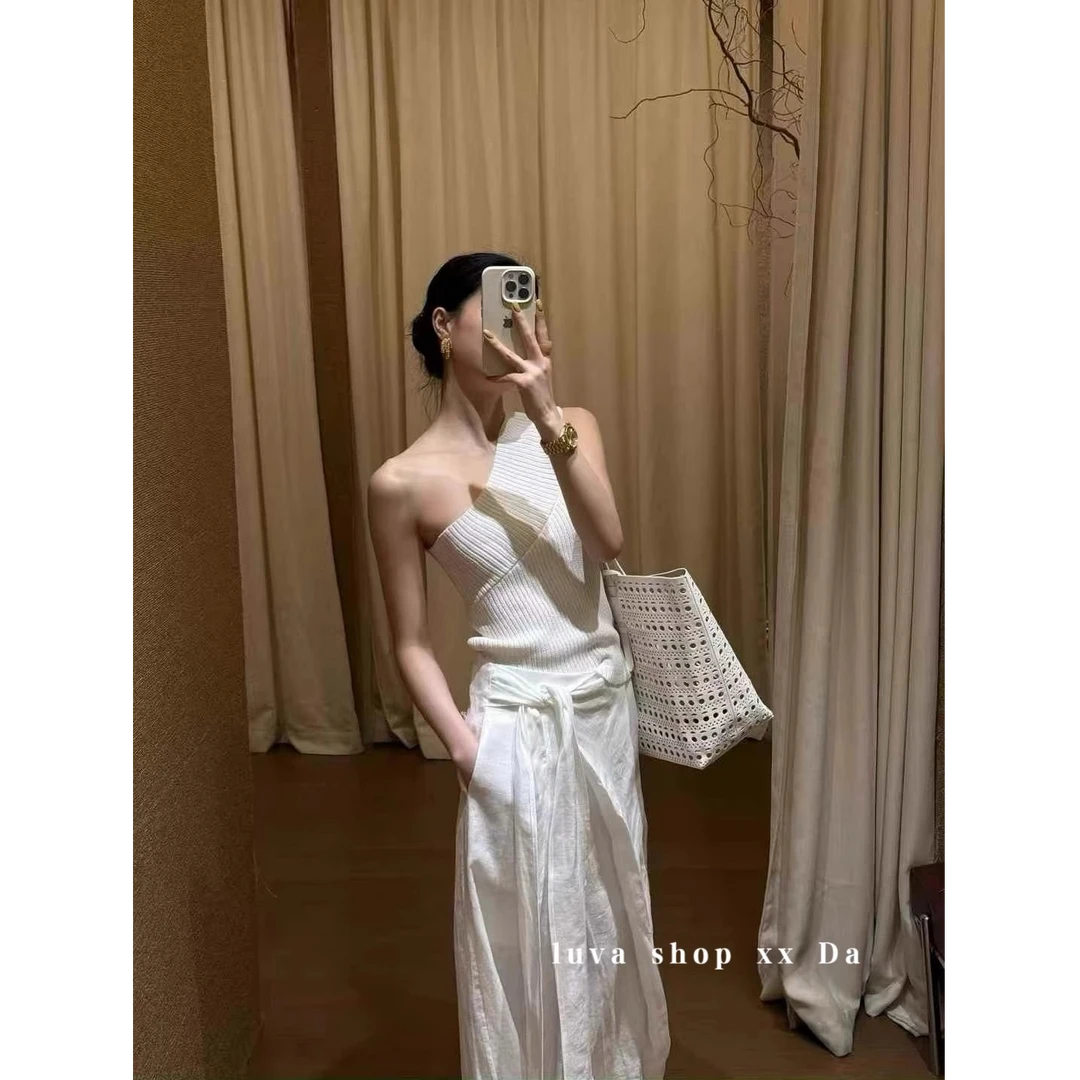 纯欲性感无袖针织背心女夏季新款辣妹修身弹力外穿打底衫白色上衣