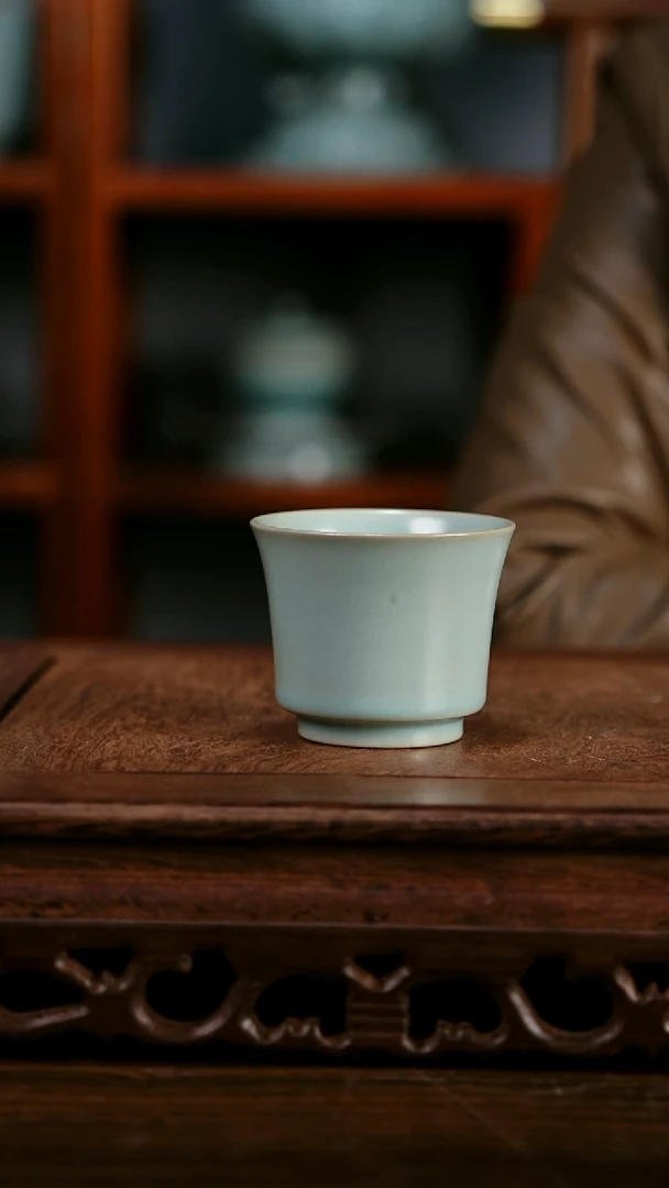 杯子陶青霁汝窑仿古釉  马蹄杯微瑕