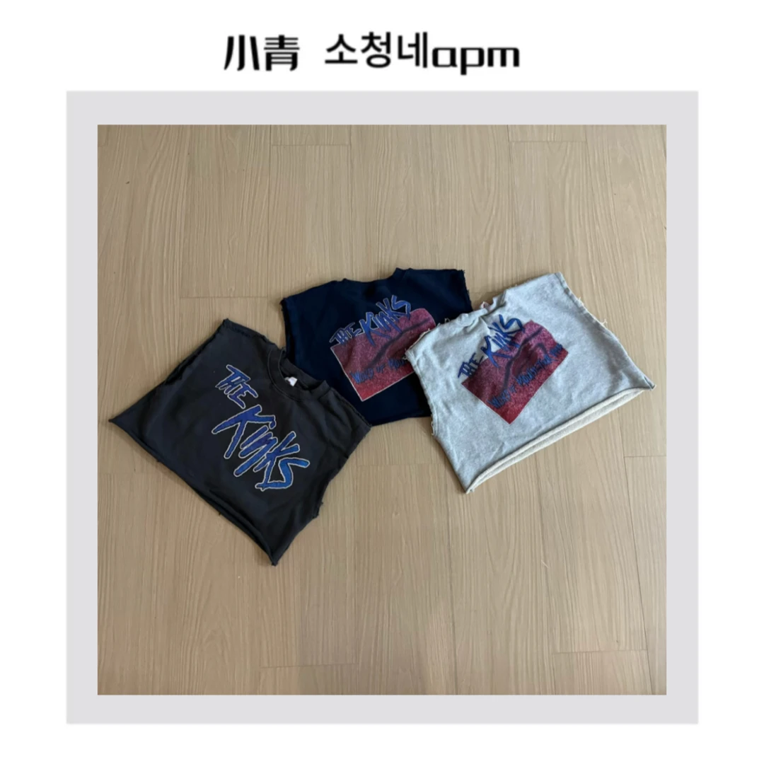 韩国东大门 公鸡/后背嘴唇字母不锁边背心
