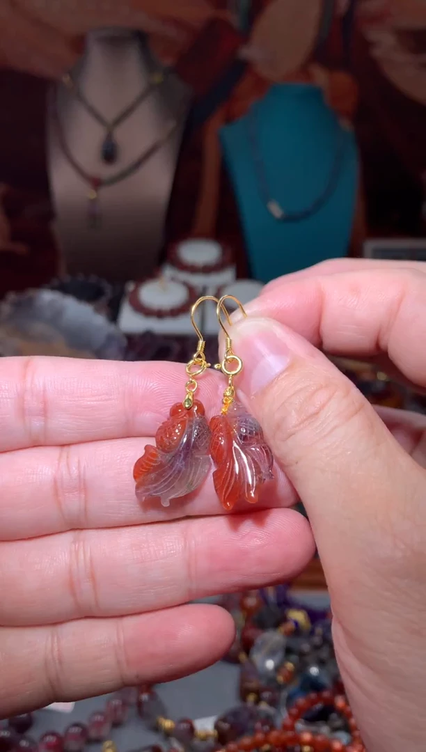 未镶嵌珠宝半成品水晶红极光锦鲤耳勾
