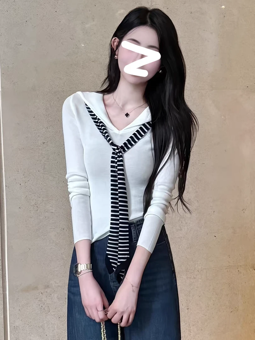 海军领包袖学院风条纹长袖披肩假两件慵懒风日奢风秋季新款时尚