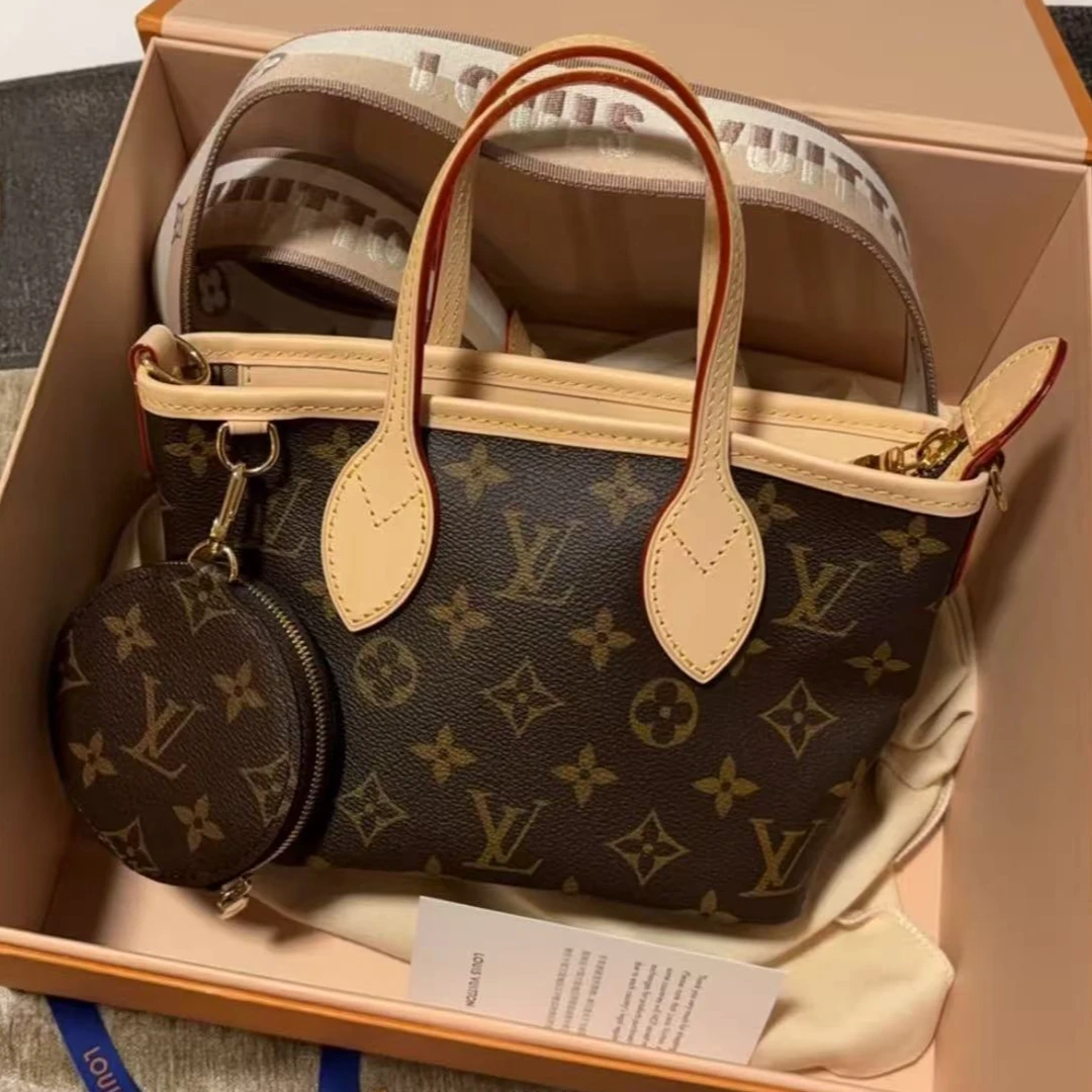 99新 LouisVuitton/路易威登 米色内衬肩带老花NFbb单肩包/包包