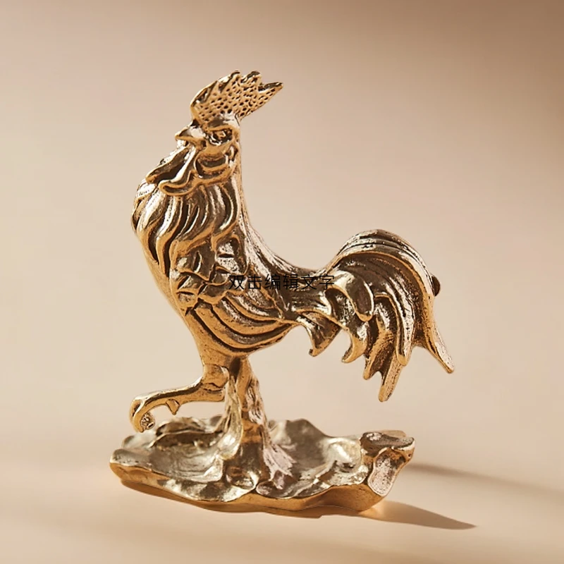 实心黄铜荣宝斋大公鸡手工铜公鸡工艺品茶宠居家装饰桌面黄铜摆件