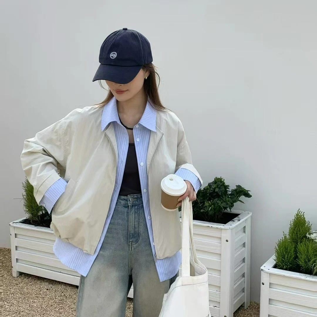 2025春季新款假两件短外套上衣百搭设计感