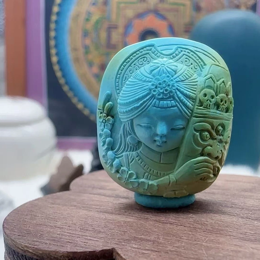 天然原矿绿松石扎基拉姆雕刻件