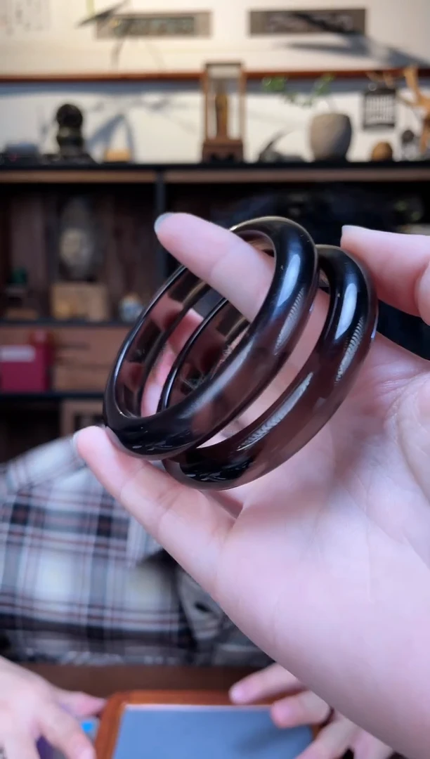 【闪购商品】黑曜岩手镯未镶嵌54#黑曜石手镯ZD多样性发一