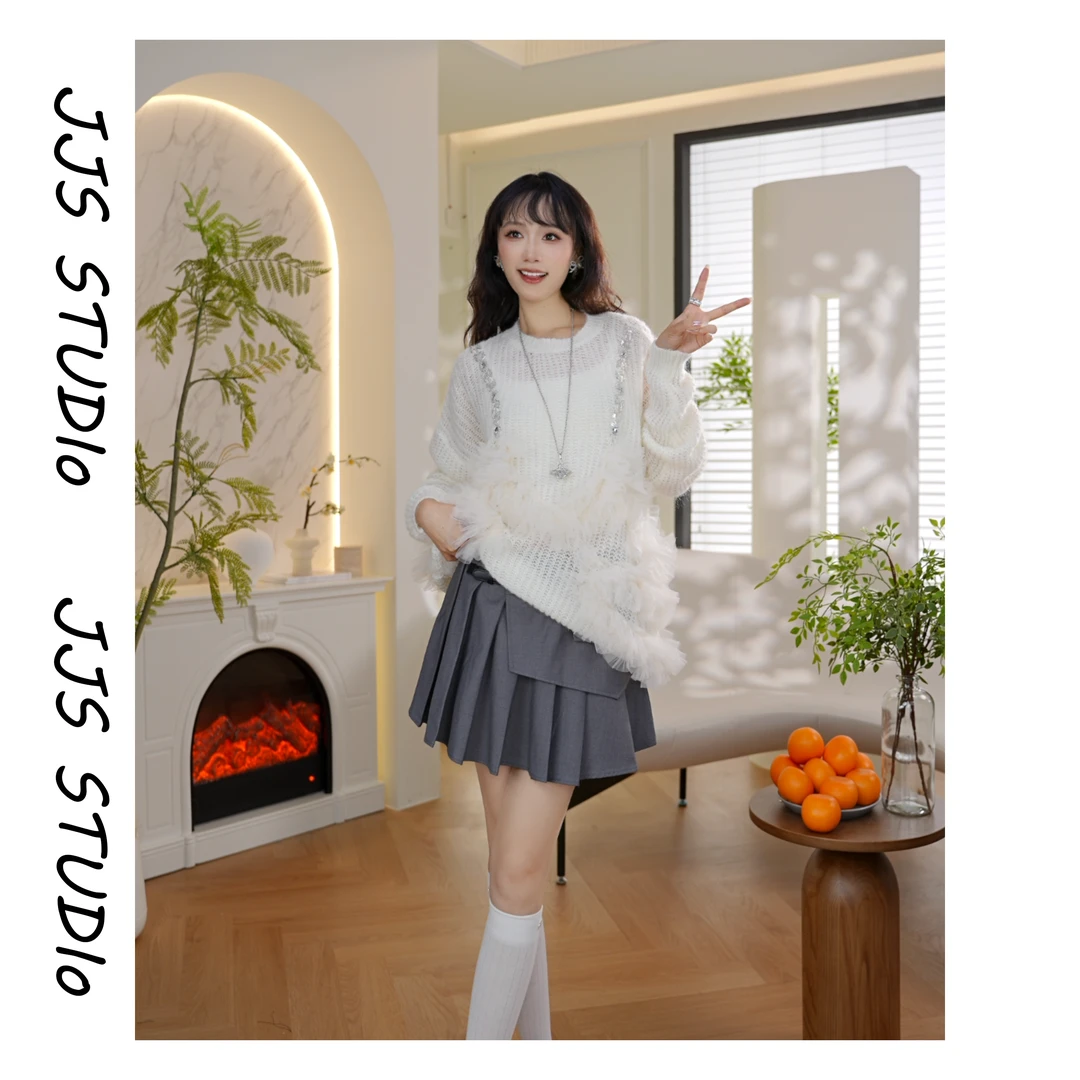 5080501『光尘契约』2025秋冬纯色时尚针织长袖设计感毛衣