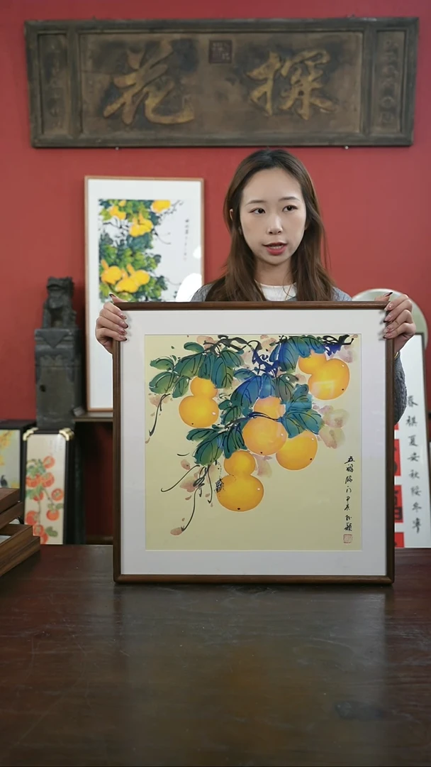 【闪购商品】书法手绘50*50-A514五福临门-黑胡桃