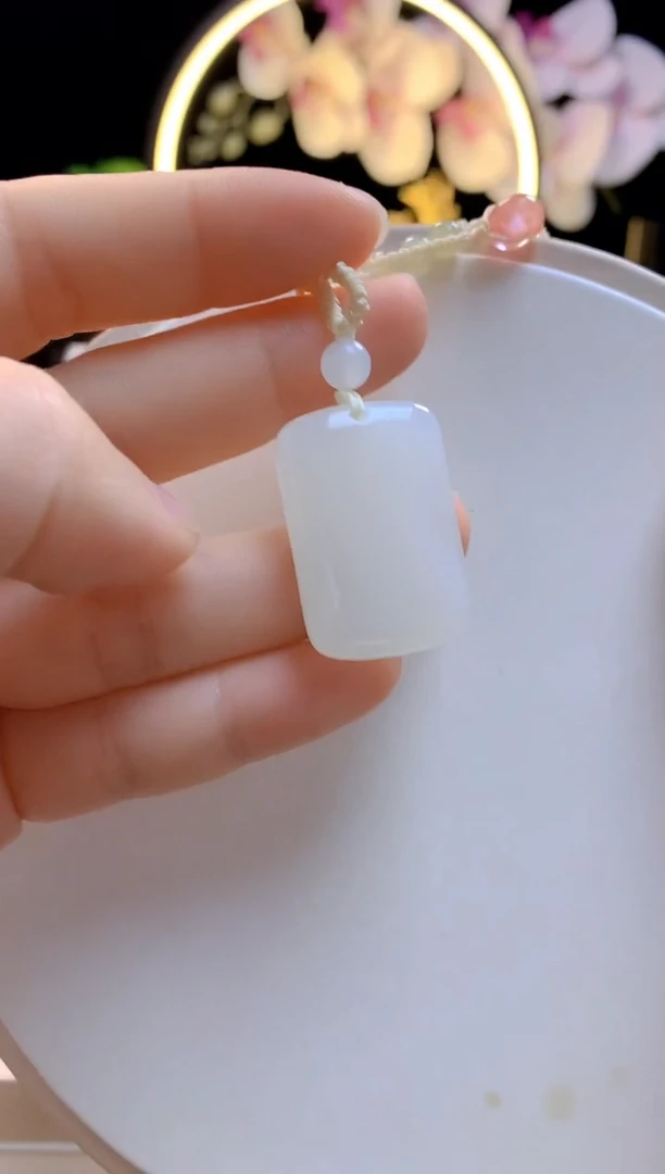 毛衣链未镶嵌和田玉白玉无事牌