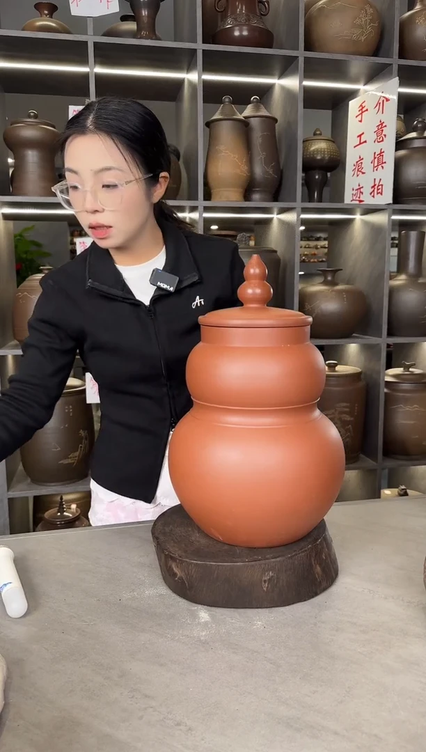 【闪购商品】罐本陶手作泥兴陶纯手工素葫芦罐3斤手工痕迹