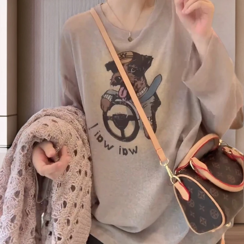 【趣味小狗】印花长袖T恤女透气早秋休闲风穿搭女装C5830