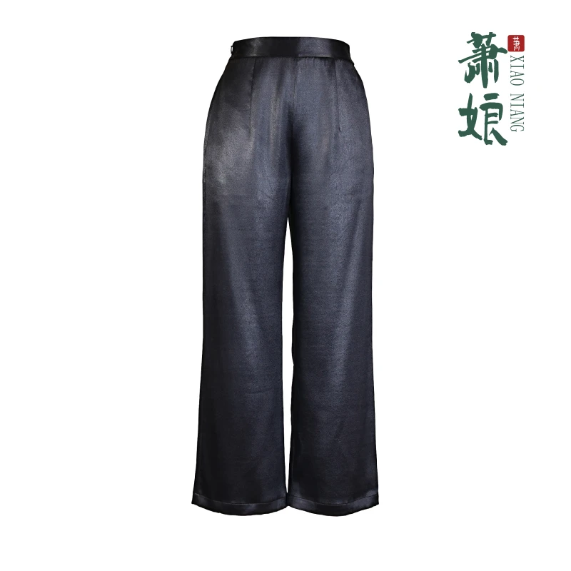 萧娘【沉香】皮子缎香云纱新中式桑蚕丝直筒裤子百搭中国XN1967