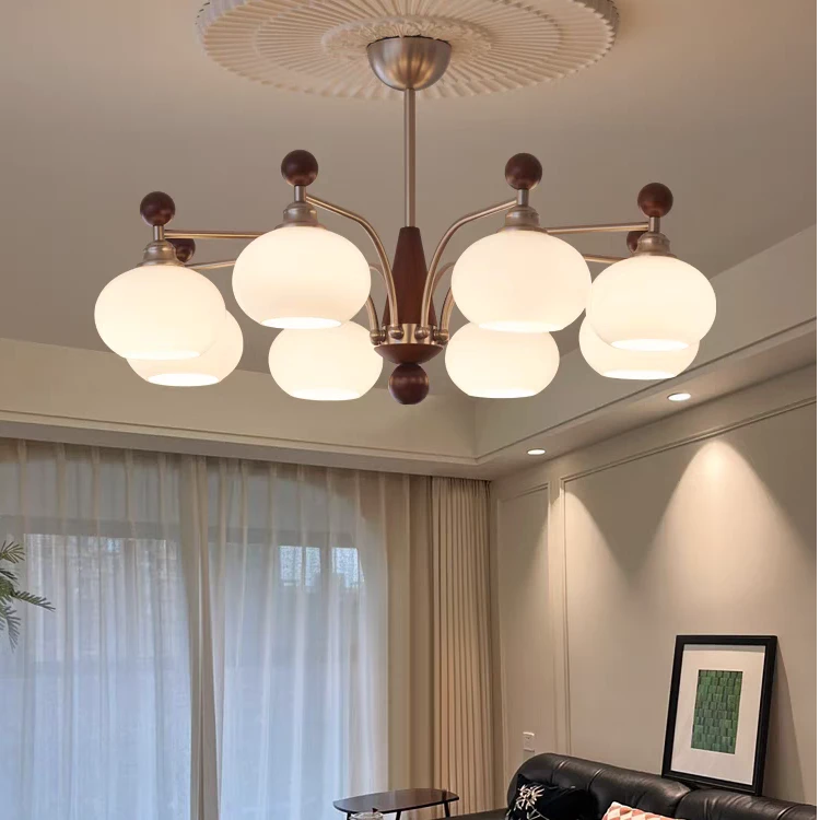 北欧中古客厅吊灯现代简约餐厅卧室书房美式玻璃柿子灯具