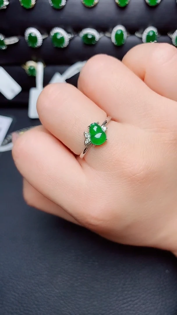 银S925镶嵌戒指翡翠天然翡翠A货s925银镶