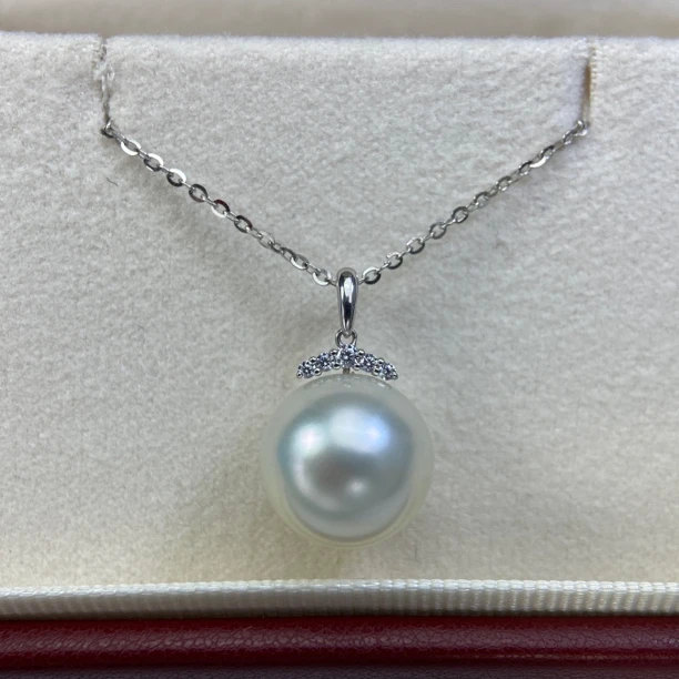 纯天然正品海水珍珠吊坠18k金镶嵌春夏新款强光睫毛款澳白吊坠