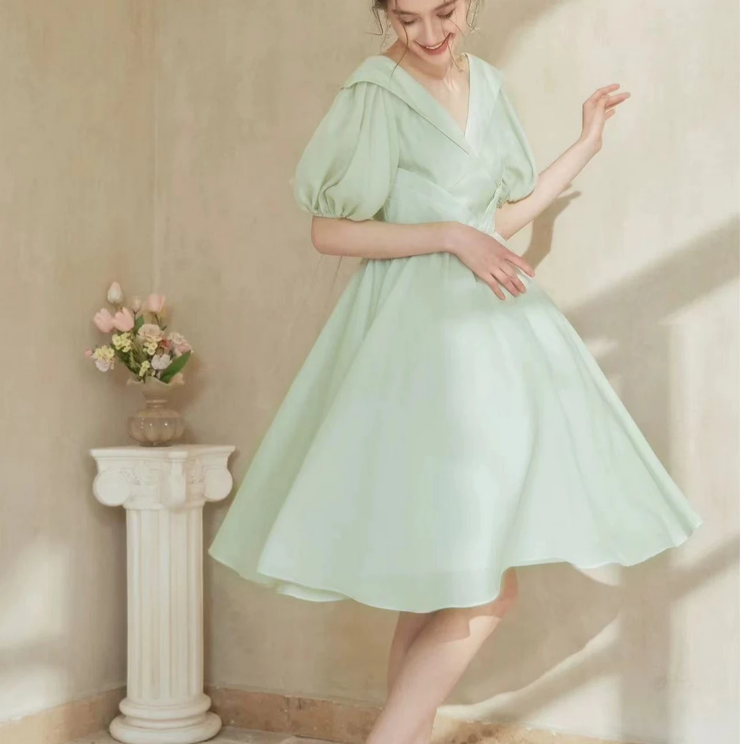 平凡高定！法式连衣裙V领高级感气质茶歇A字裙(C9-1)S119