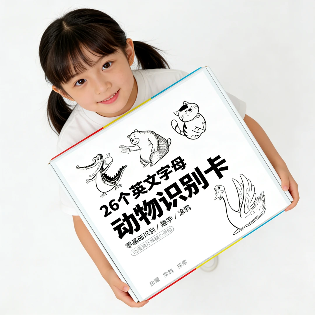 宝宝自学英语26个字母涂鸦填色卡原创动画绘画本手绘动物风格元素