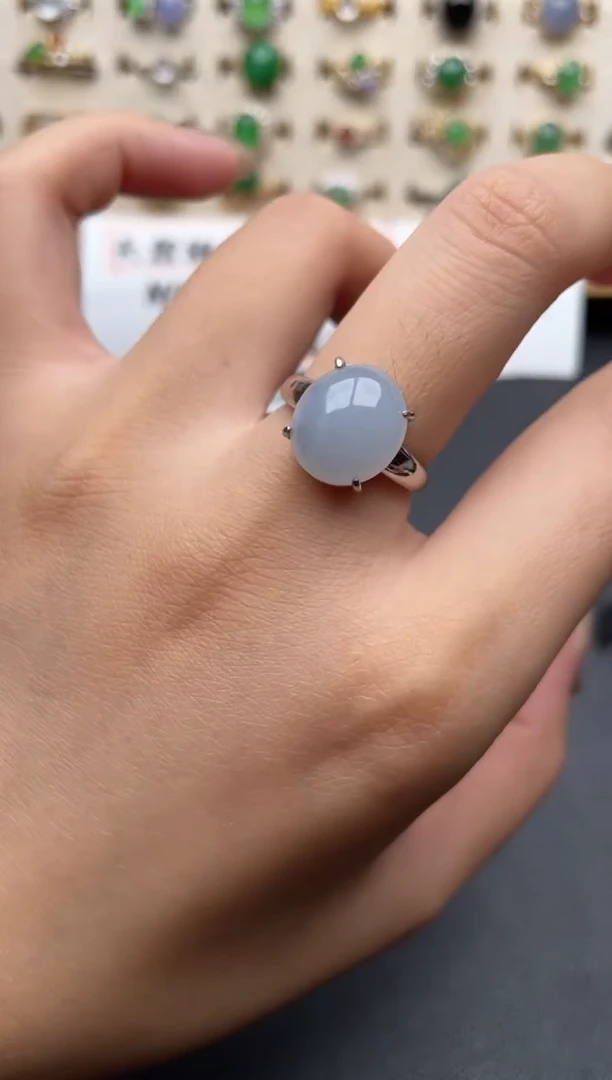 翡翠戒指银S925镶嵌一物一证一礼盒