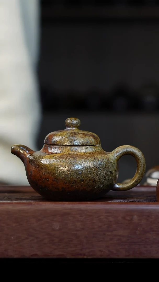 茶壶紫砂柴烧紫砂段泥柿圆