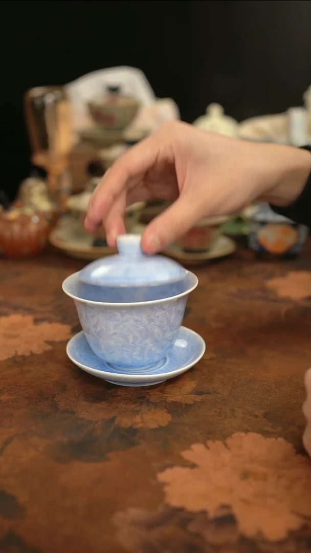 摩吉陶陶闪拍链接 蓝结晶三才盖碗