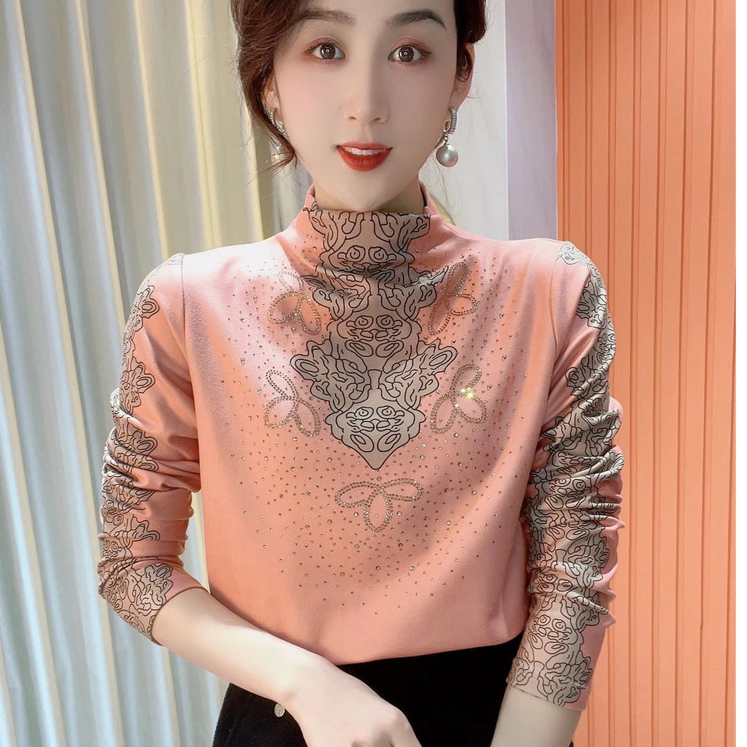 2024冬季新款堆堆领气质百搭时尚长袖减龄加绒打底衫上衣女581