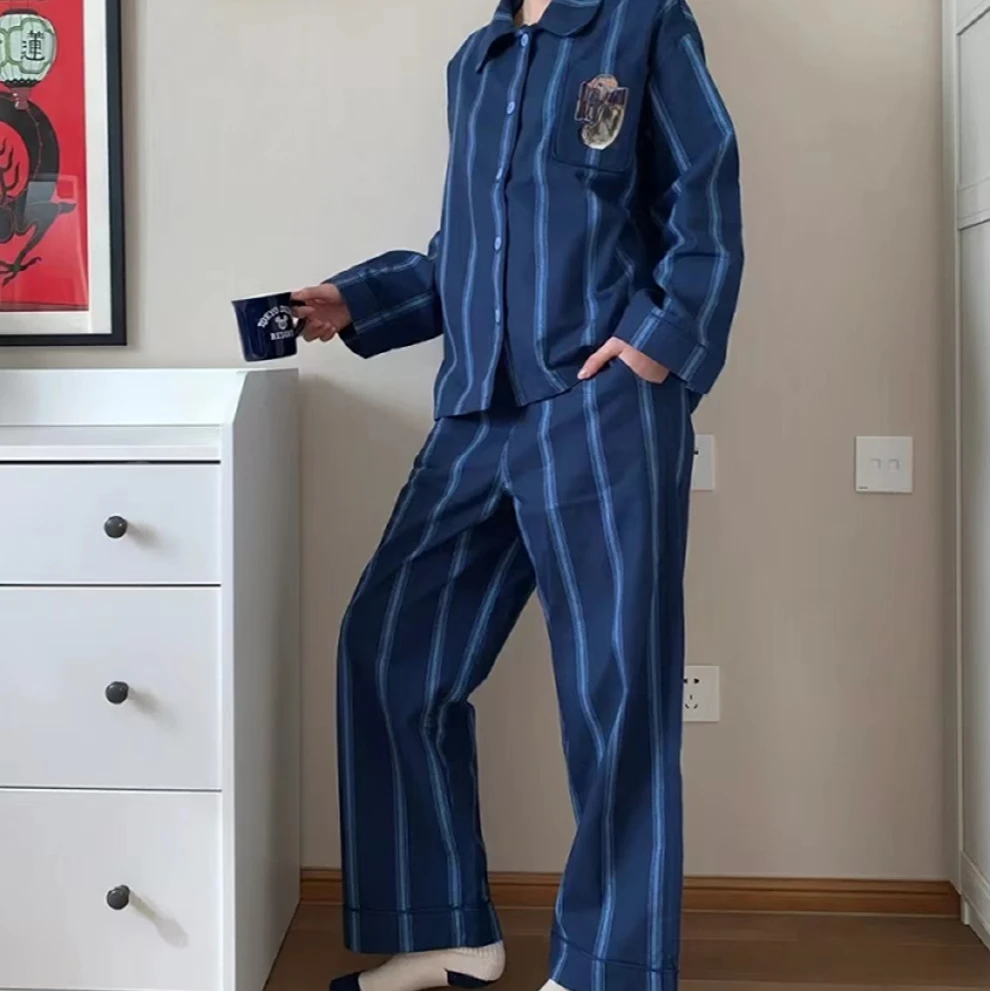 【兽家-蓝条黑豹男女同款】 新款潮牌可外穿全棉居家服睡衣套装