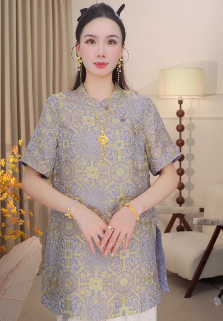 【朝花夕拾】新中式双面穿复古气质国风奥黛款小衫2025B6513—婷婷