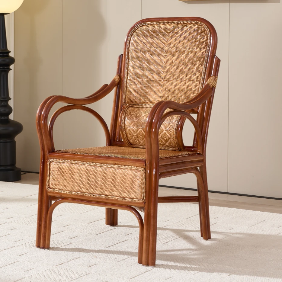 单张真藤椅 家用办公椅  室内阳台休闲椅 带腰托高靠背