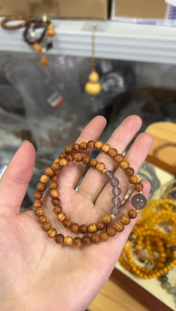 【闪购商品】柏木（崖柏）手串未镶嵌老料崖柏玛瑙珠双圈[0559]