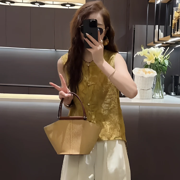 新中式气质无袖马甲女装2025夏季新款国风提花薄款上衣超好看小衫