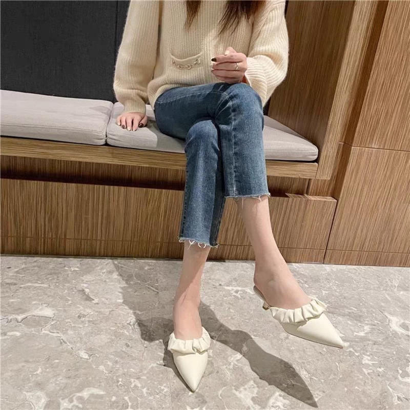 细跟中跟包头半拖女外穿新款春夏时尚仙女百搭尖头凉拖鞋G66-01