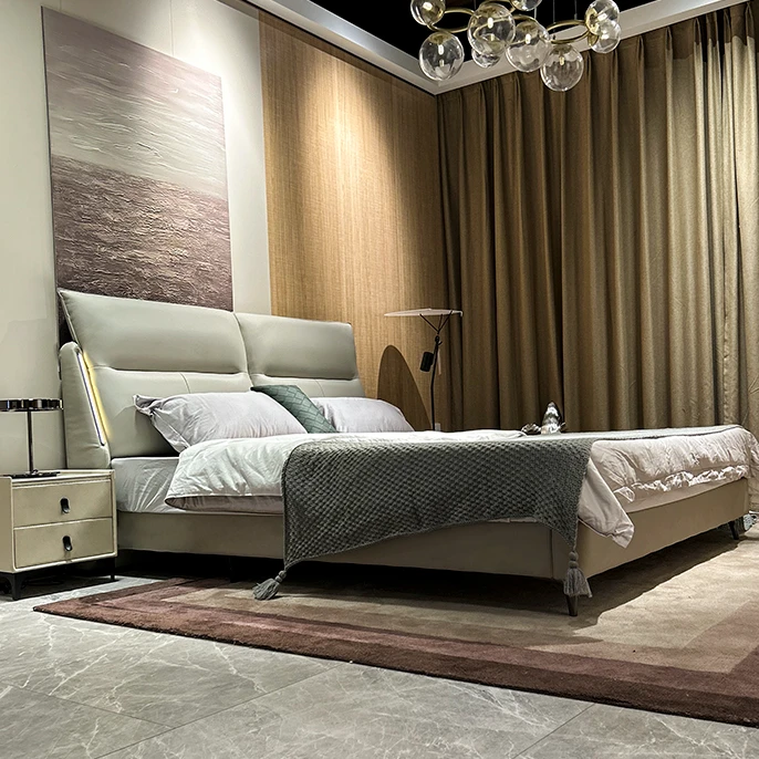 063轻奢简约大床主卧室可选高箱皮艺现代意式高端儿童床定制极简