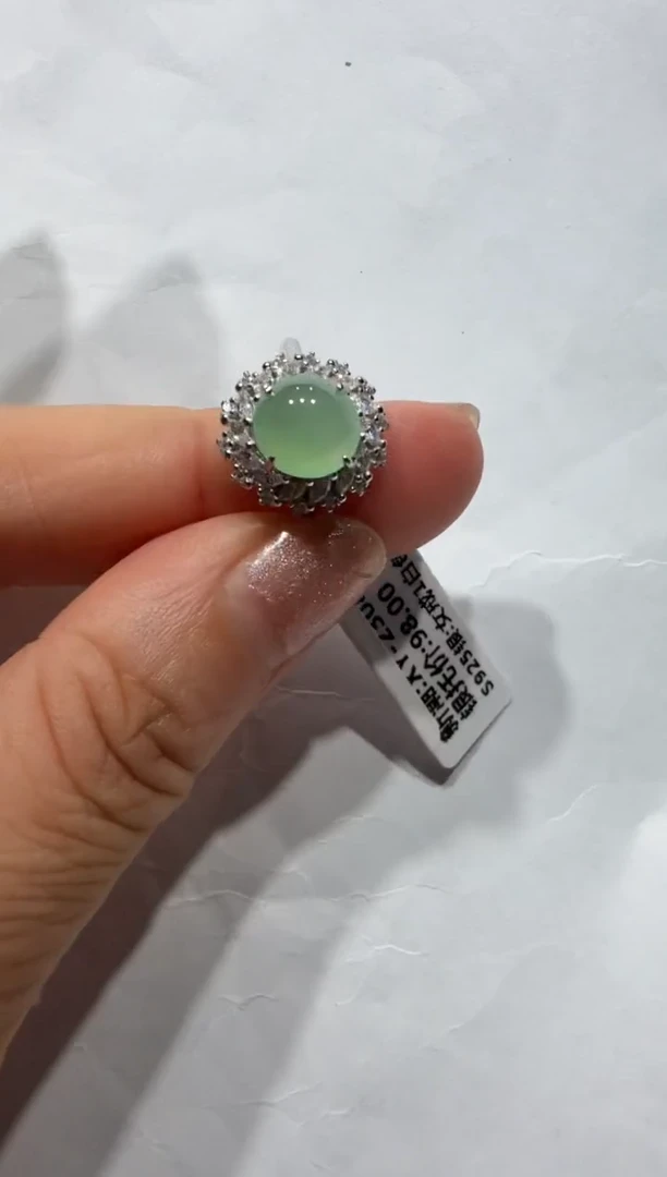 银S925镶嵌戒指翡翠925银镶缅甸A货翡翠戒指
