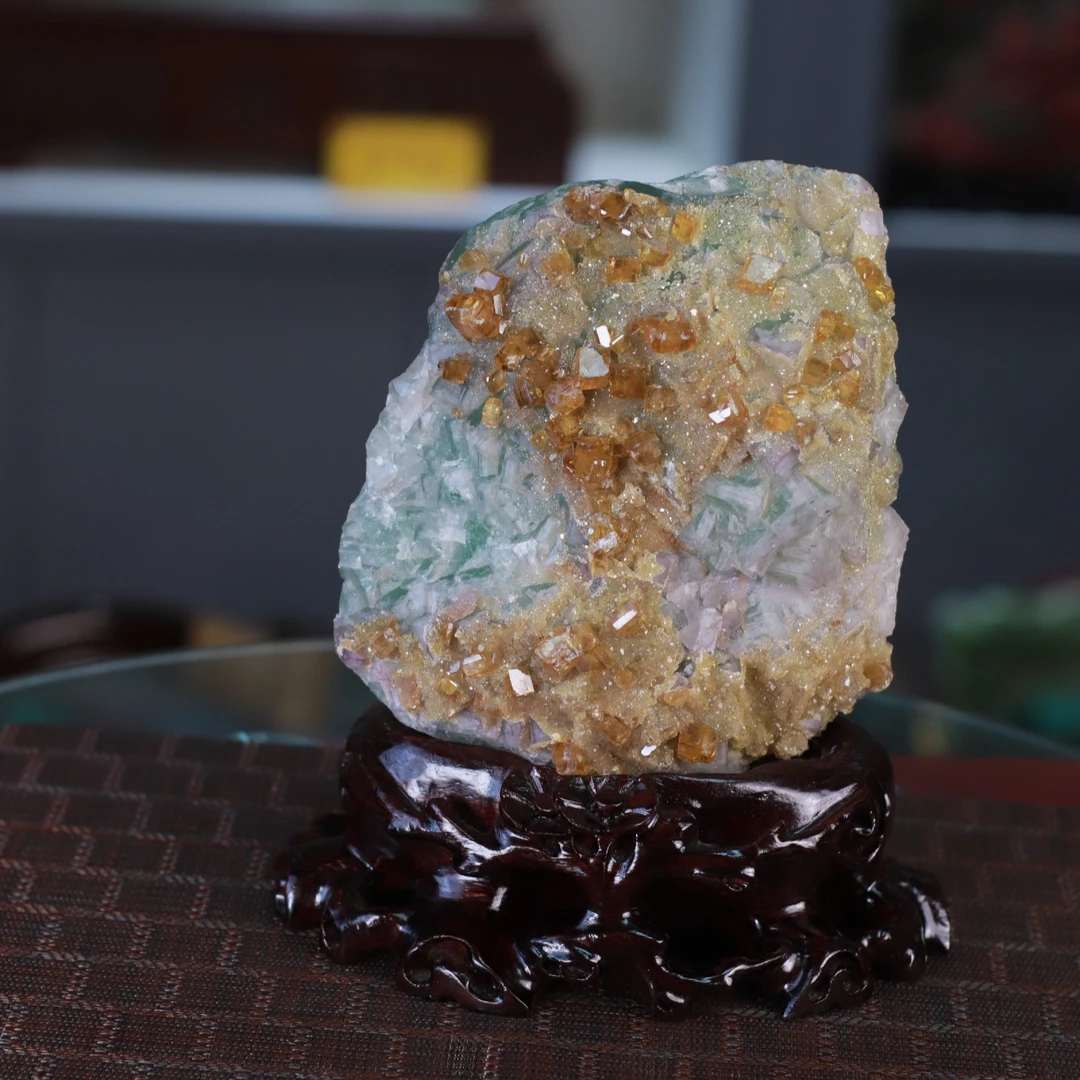 萤石重晶石《绿宝金辉》天然玉石矿物晶体家居摆件奇石观赏石收藏