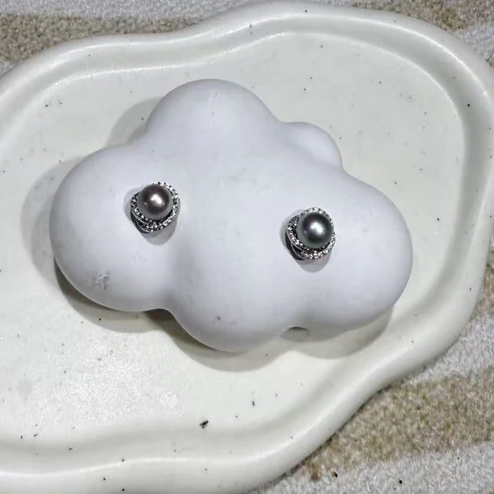 【B310】海水珍珠真多麻玫瑰花耳钉