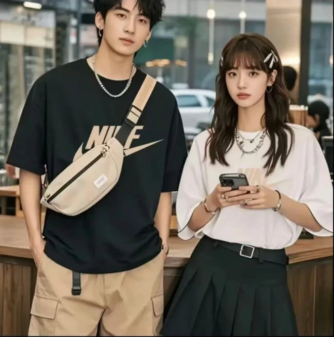 国潮印花t恤男士运动休闲半袖宽松夏季圆领情侣纯棉短袖打底T恤