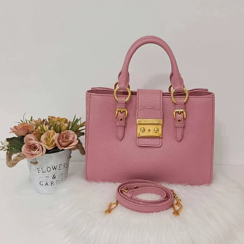 95新 MIU MIU/缪缪 蔚蓝/粉色全皮手提包