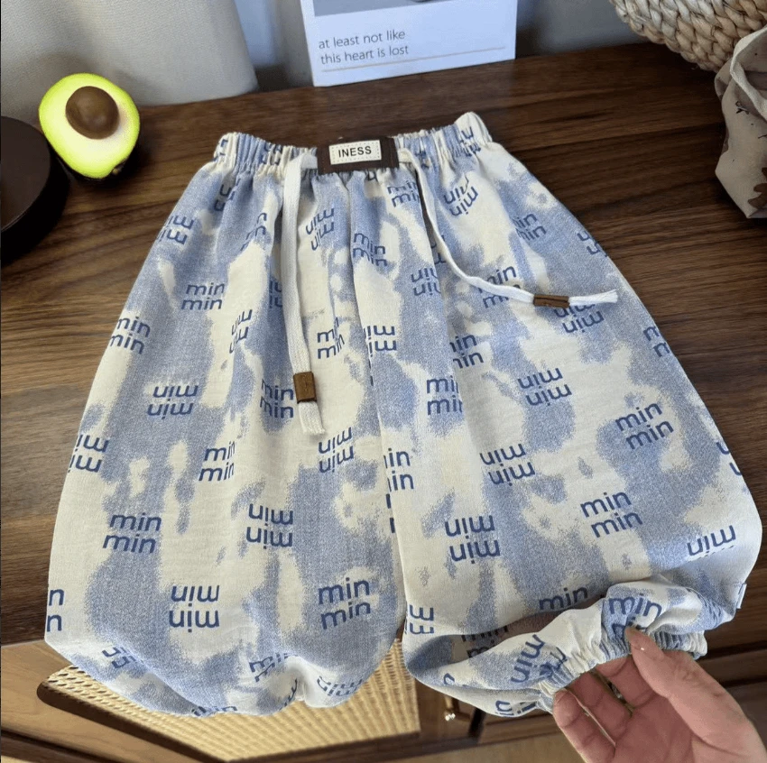 夏季冰丝麻防蚊裤潮款宽松凉爽碎花透气薄款男女宝宝儿童服装男童