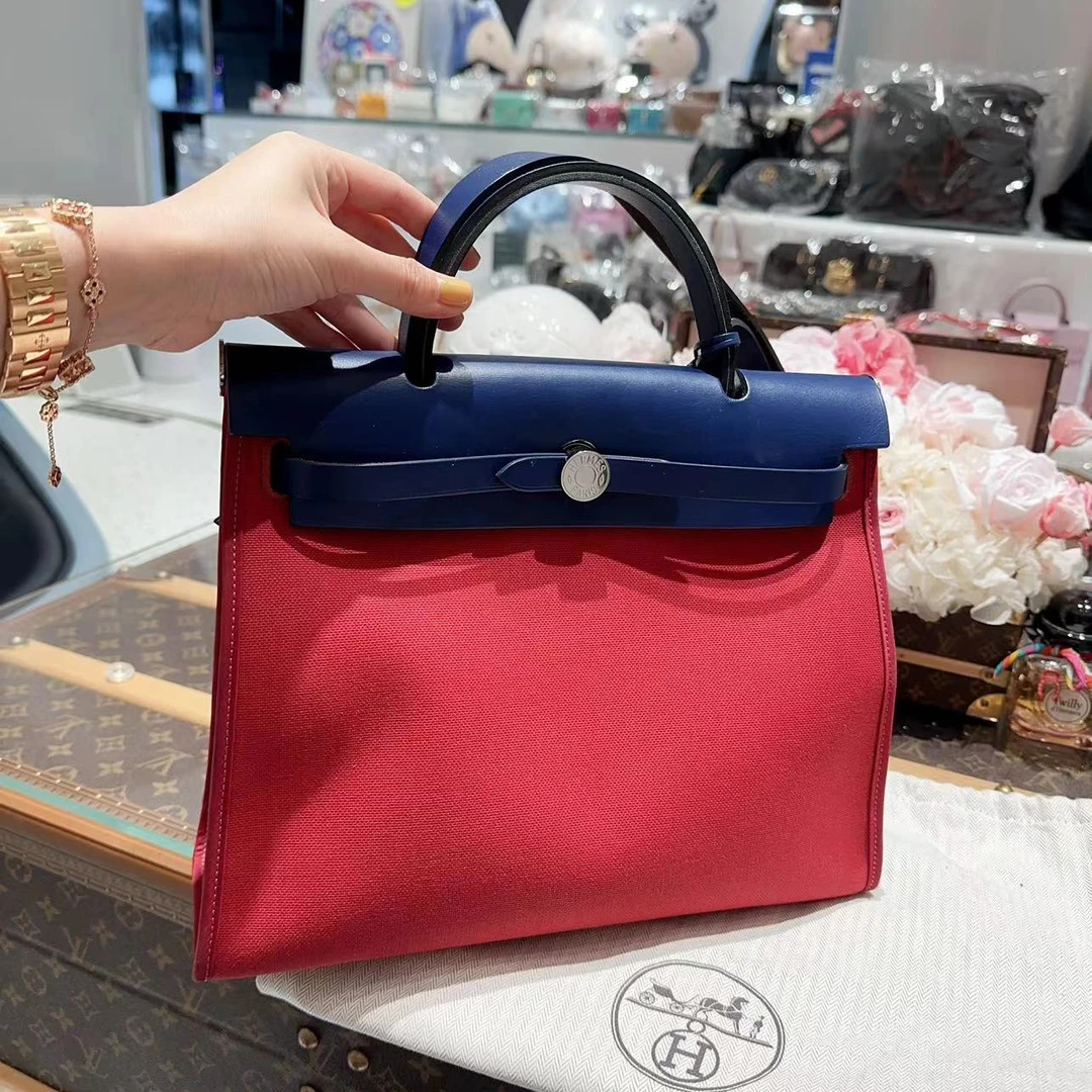 95新 Hermes/爱马仕 herbag31红蓝拼色