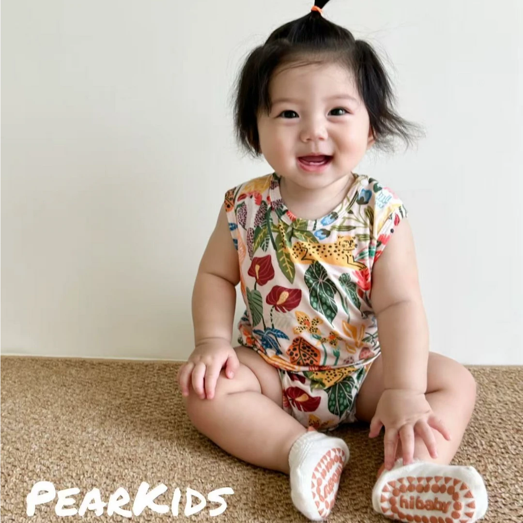 梨子【优可丝背心包屁】宝宝暖气房夏款薄款印花优可丝背心包屁衣