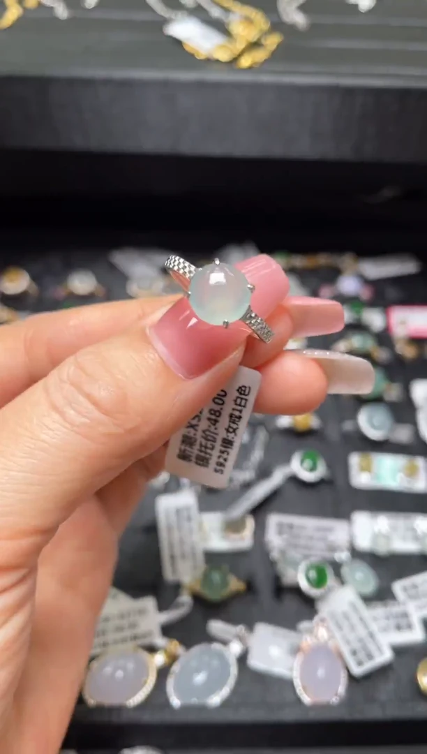 银S925镶嵌戒指翡翠天然翡翠A货